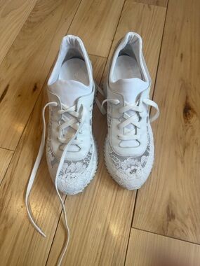 Women's White Lace-Trim Sneakers